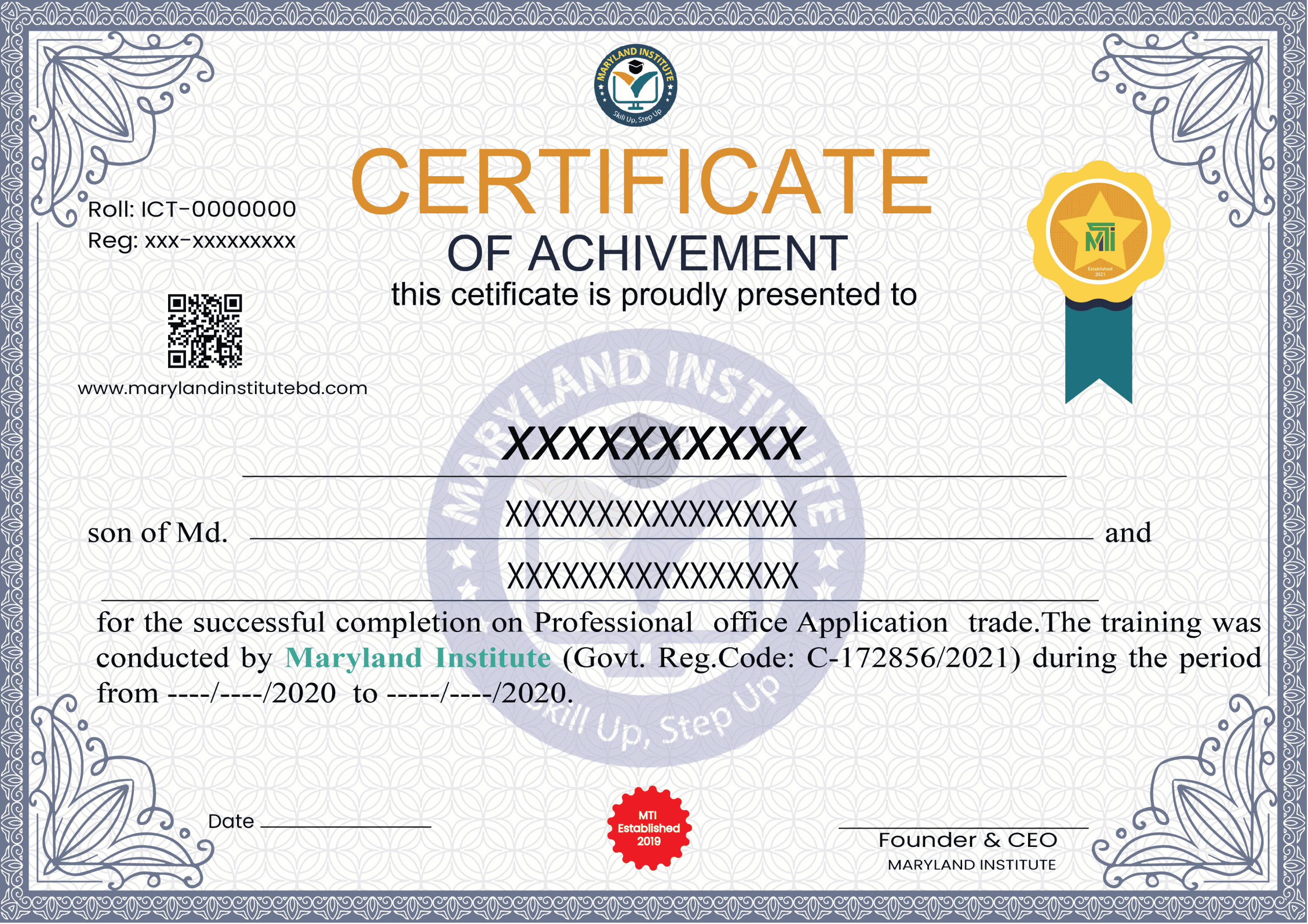 Maryland Institute Course Certificate